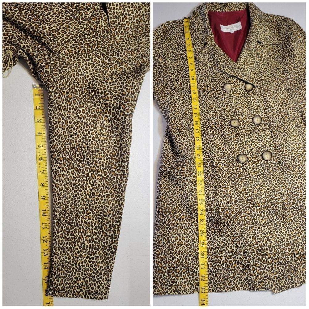 Tasha Polizzi Trench Coat Vintage Linen Leopard Print Double Breasted - Picture 13 of 13